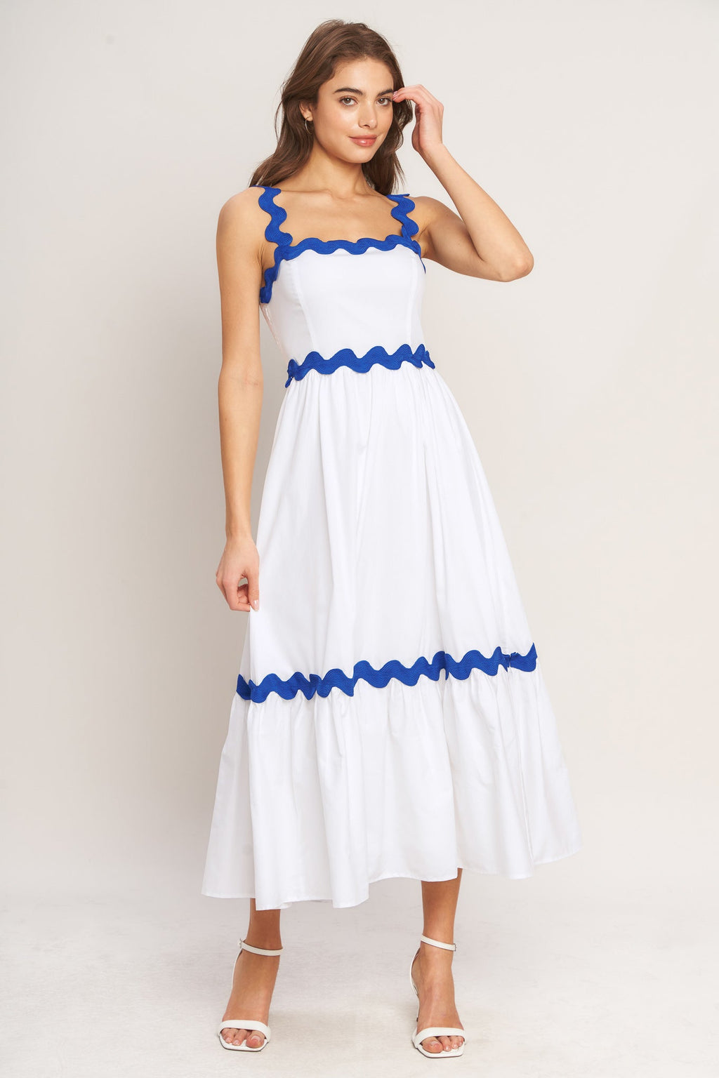 Women's White Midi Dress with Ruffled Hem