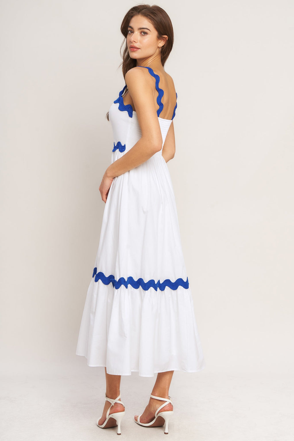 Women's White Midi Dress with Ruffled Hem