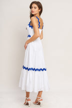 Women's White Midi Dress with Ruffled Hem