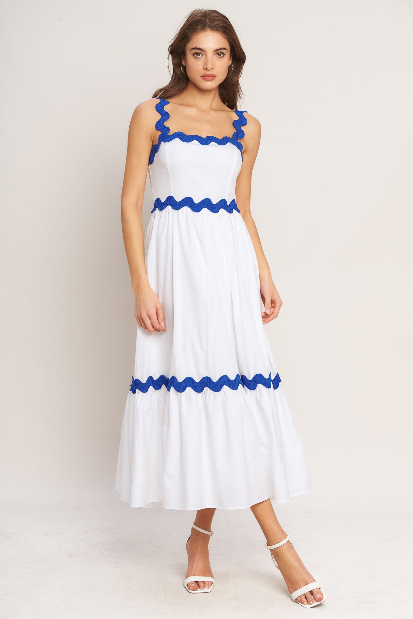 Women's White Midi Dress with Ruffled Hem