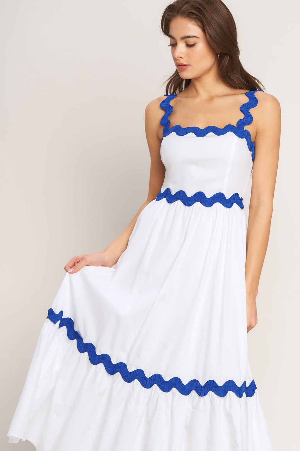 Women's White Midi Dress with Ruffled Hem