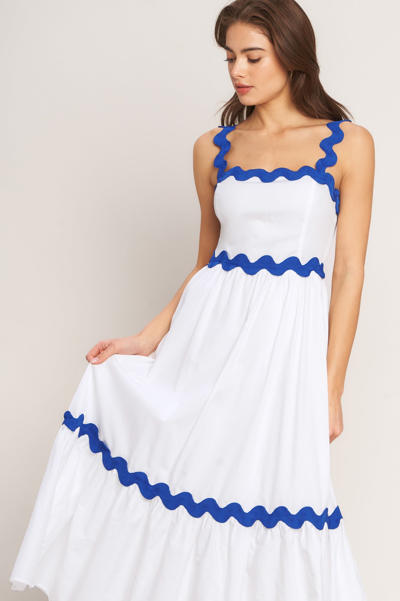 Women's White Midi Dress with Ruffled Hem