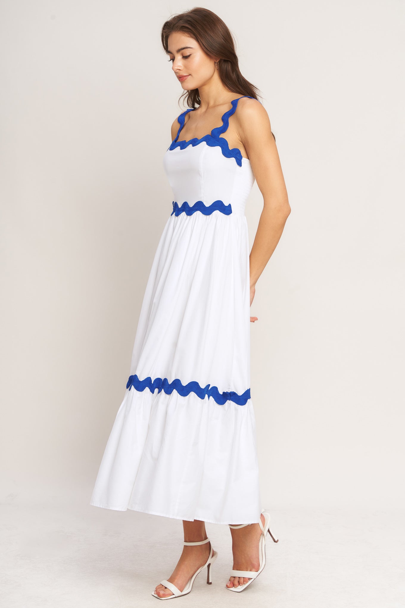 Women's White Midi Dress with Ruffled Hem