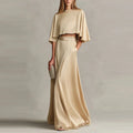 Women’s Casual Two-Piece Skirt Set – O-Neck Short Sleeve Top & Long Skirt