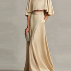 Women’s Casual Two-Piece Skirt Set – O-Neck Short Sleeve Top & Long Skirt