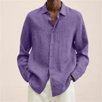Men’s Linen Long Sleeve Button-Up Shirt – Loose Fit Casual Collared Shirt