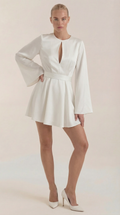 Serena Flowy Mini Dress – Cinched Waist Bell Sleeve Casual Chic Dress