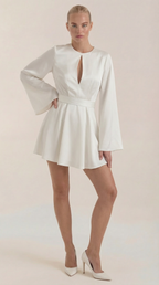 Serena Flowy Mini Dress – Cinched Waist Bell Sleeve Casual Chic Dress