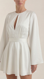 Serena Flowy Mini Dress – Cinched Waist Bell Sleeve Casual Chic Dress