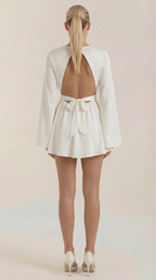 Serena Flowy Mini Dress – Cinched Waist Bell Sleeve Casual Chic Dress