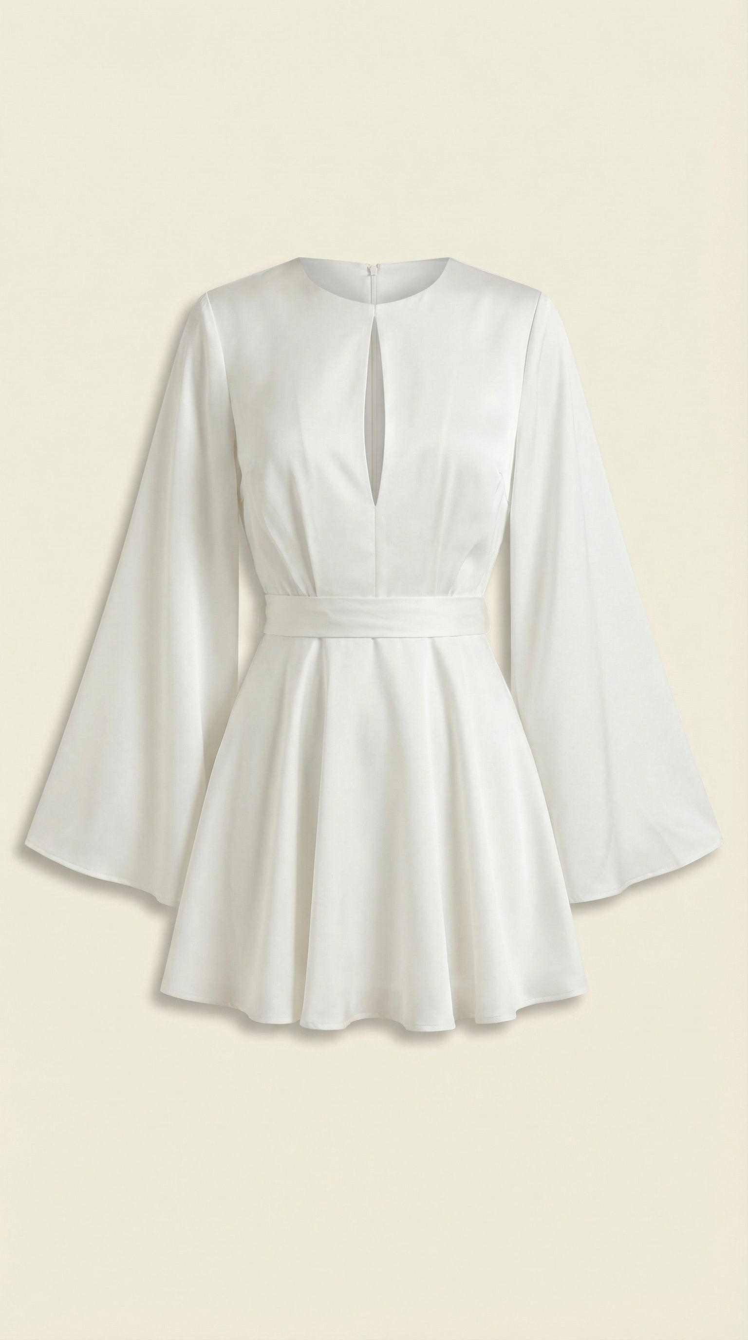 Serena Flowy Mini Dress – Cinched Waist Bell Sleeve Casual Chic Dress