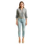 Women’s Cotton Ruffle Collar Bishop Sleeve Blouse – Elegant Long Sleeve Button Down Shirt for Work, Brunch & Smart Casual Outfits