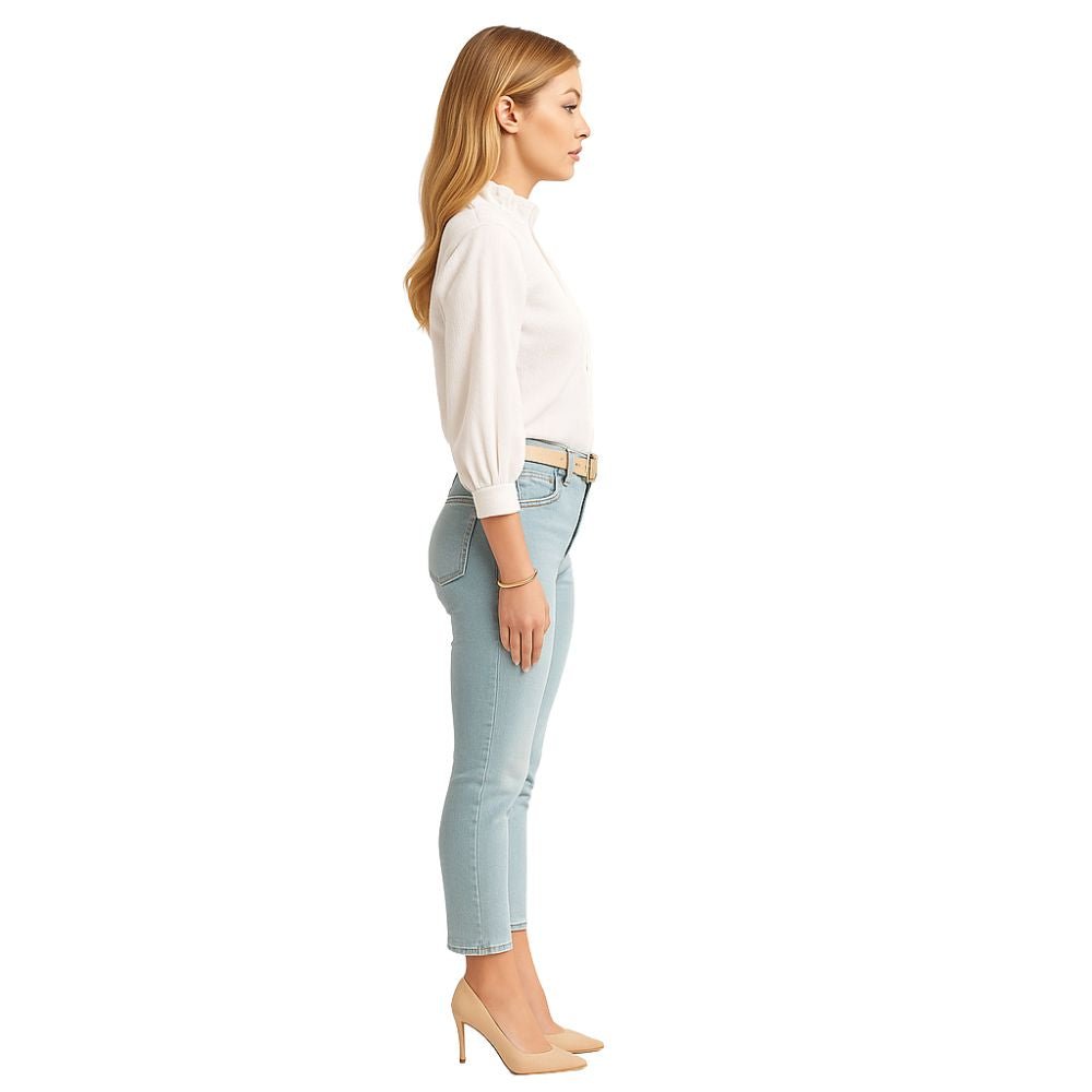 Women’s Cotton Ruffle Collar Bishop Sleeve Blouse – Elegant Long Sleeve Button Down Shirt for Work, Brunch & Smart Casual Outfits
