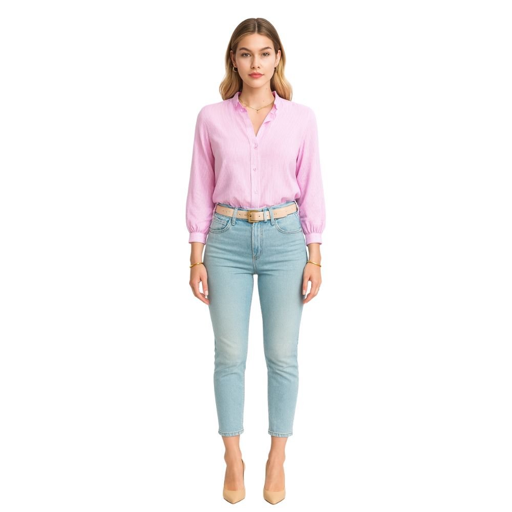 Women’s Cotton Ruffle Collar Bishop Sleeve Blouse – Elegant Long Sleeve Button Down Shirt for Work, Brunch & Smart Casual Outfits