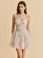 Women’s Lace Corset Mini Dress – Heart Neck Sleeveless Slim Fit Party Dress
