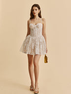 Women’s Lace Corset Mini Dress – Heart Neck Sleeveless Slim Fit Party Dress