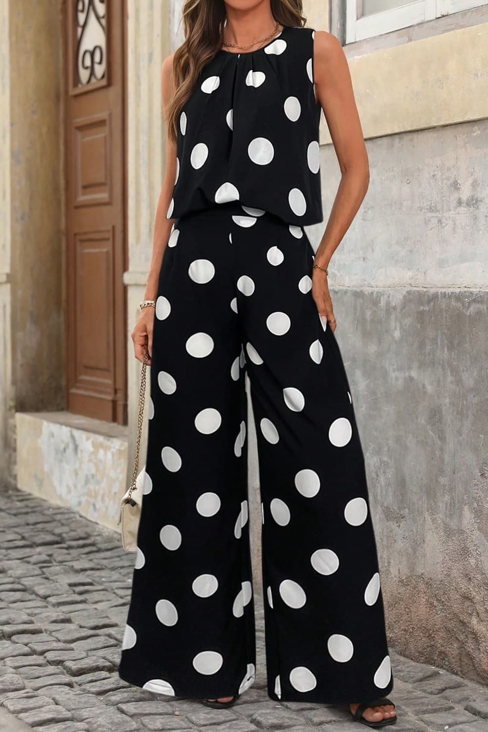 Women’s Two-Piece Basic Outfit Set – Casual Polyester Lounge Set with Relaxed Fit Top & Pants