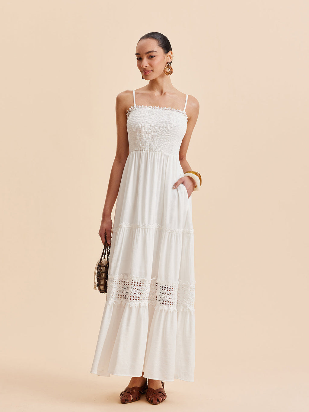 Women’s Sleeveless Maxi Dress with Detachable Shoulder Strap – Casual Vacation Collarless Flowing Dress