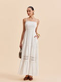 Women’s Sleeveless Maxi Dress with Detachable Shoulder Strap – Casual Vacation Collarless Flowing Dress