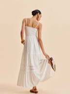 Women’s Sleeveless Maxi Dress with Detachable Shoulder Strap – Casual Vacation Collarless Flowing Dress