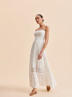 Women’s Sleeveless Maxi Dress with Detachable Shoulder Strap – Casual Vacation Collarless Flowing Dress