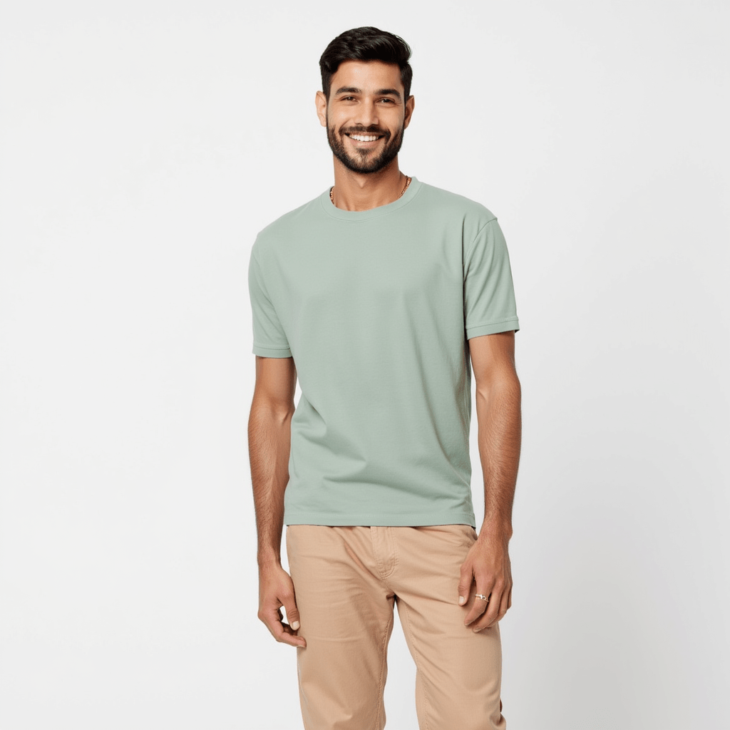 Men’s Mint Green Crew Neck T-Shirt — Soft Cotton Short Sleeve Casual Essential Everyday Basic Tee