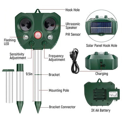 Solar Ultrasonic Garden Bird Deterrent