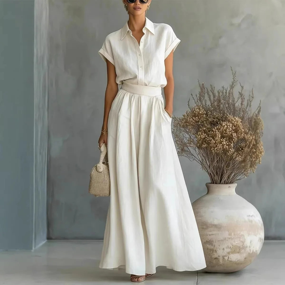 Women’s Loose Fit Two-Piece Pants Set – Elegant Casual Trouser Outfit