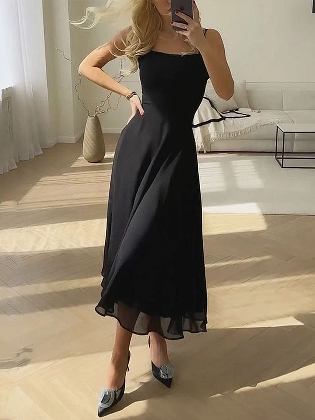 Women’s Elegant Square Neck Sleeveless Maxi Dress – Lightweight Woven Formal Vacation & Occasion Dress