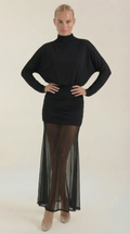 Sonya Ruched Mesh Maxi Dress – Sheer Flowing Statement Evening Dress