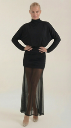Sonya Ruched Mesh Maxi Dress – Sheer Flowing Statement Evening Dress