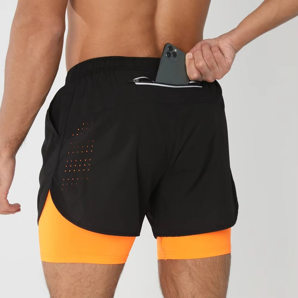 Men’s 2-in-1 Quick-Dry Training Shorts – Swim, Gym & Running Shorts with Pockets