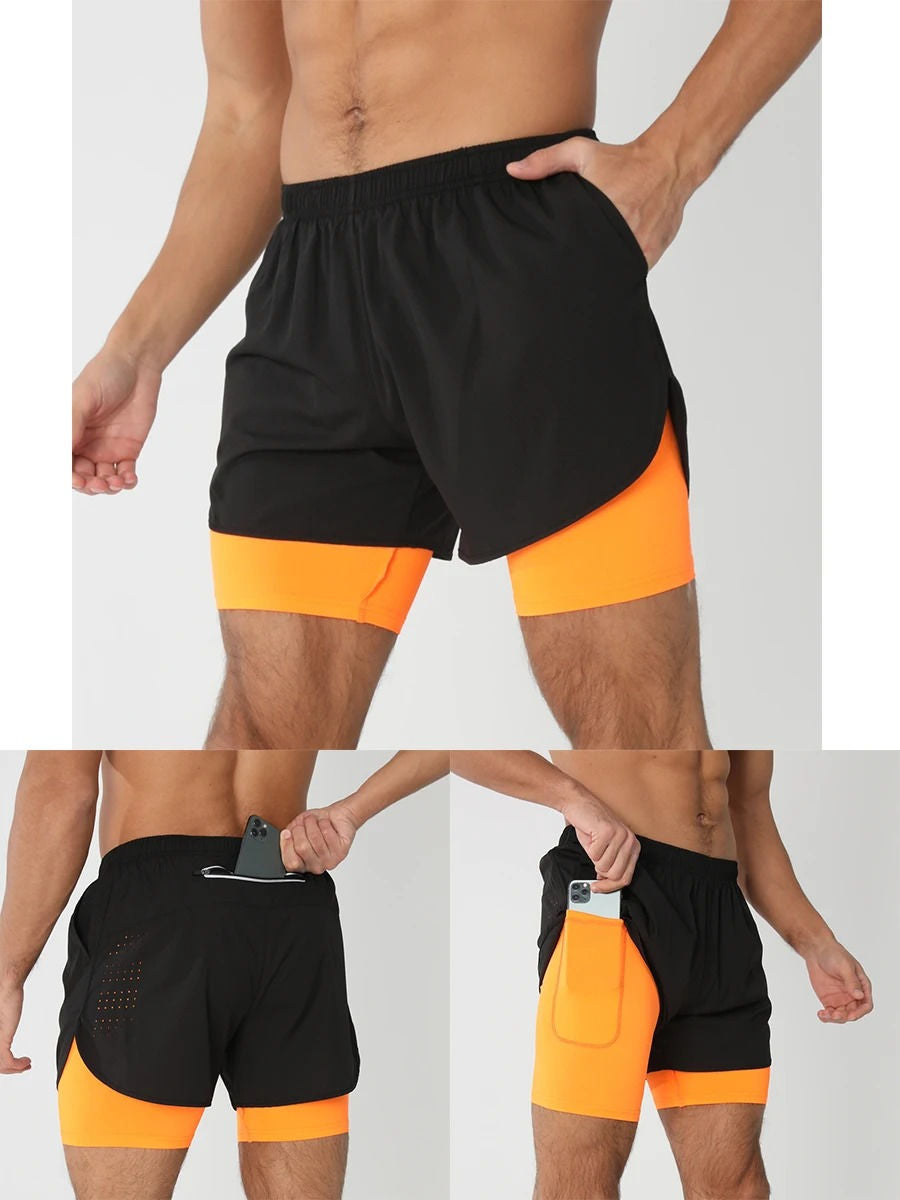 Men’s 2-in-1 Quick-Dry Training Shorts – Swim, Gym & Running Shorts with Pockets