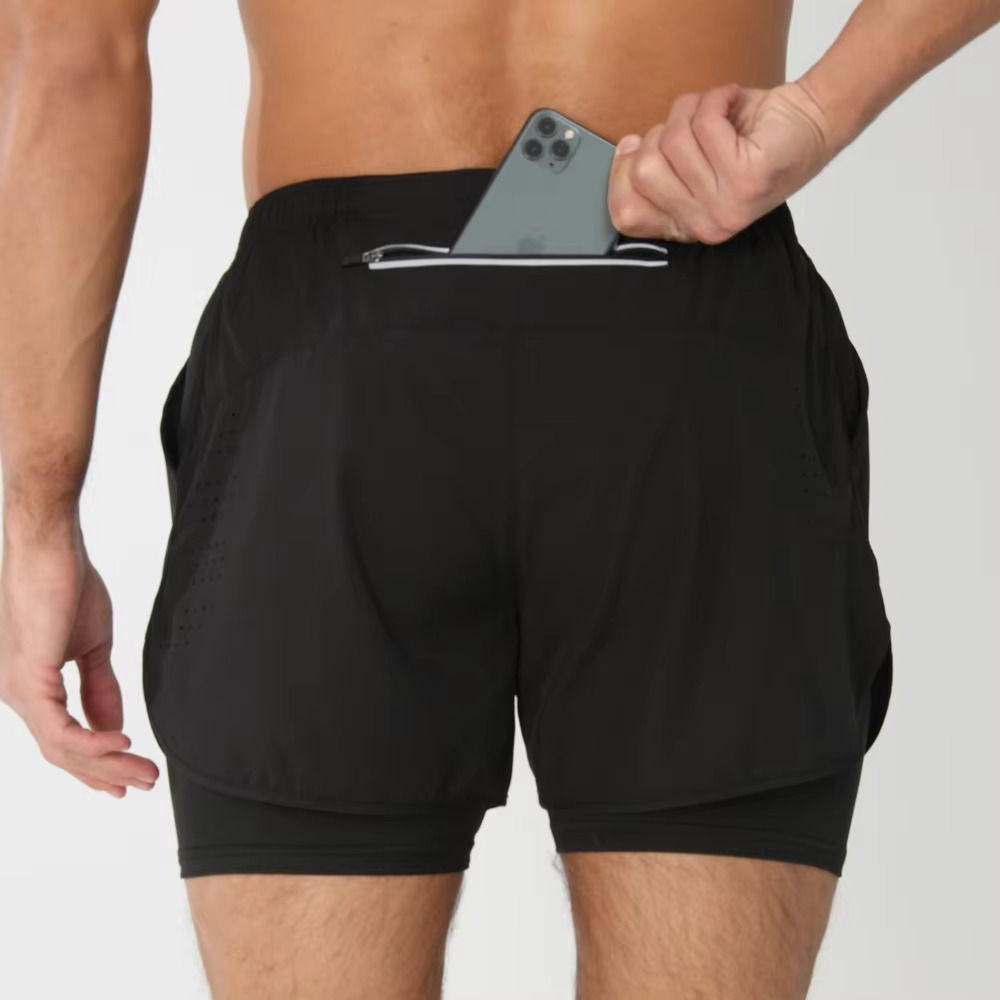 Men’s 2-in-1 Quick-Dry Training Shorts – Swim, Gym & Running Shorts with Pockets