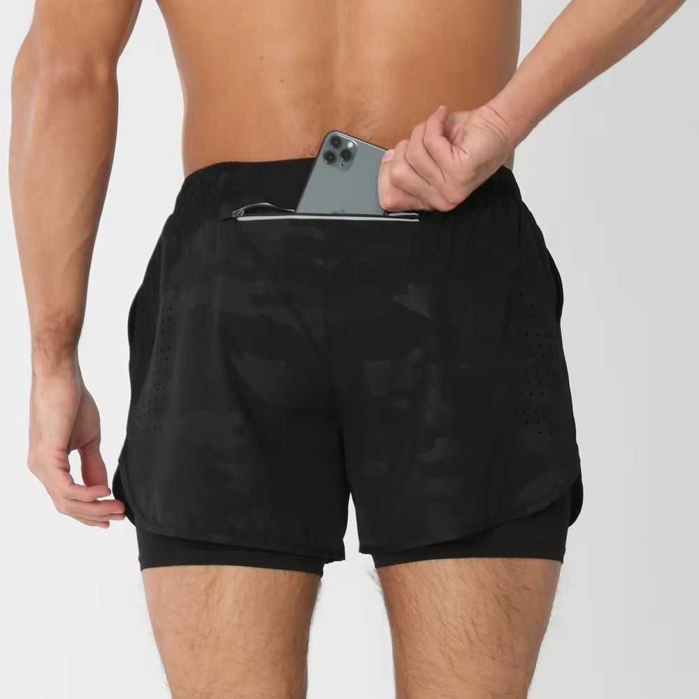 Men’s 2-in-1 Quick-Dry Training Shorts – Swim, Gym & Running Shorts with Pockets