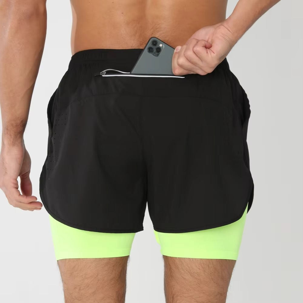 Men’s 2-in-1 Quick-Dry Training Shorts – Swim, Gym & Running Shorts with Pockets
