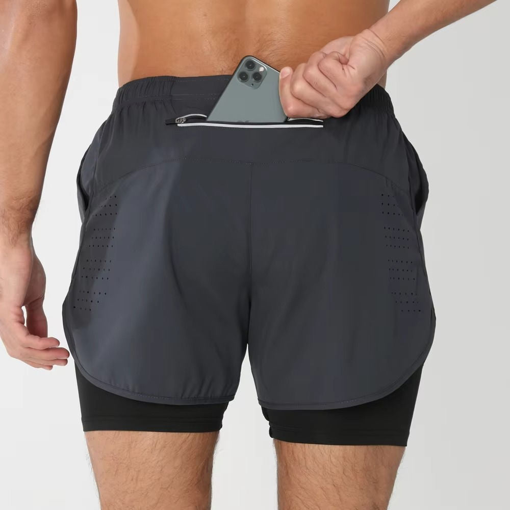 Men’s 2-in-1 Quick-Dry Training Shorts – Swim, Gym & Running Shorts with Pockets