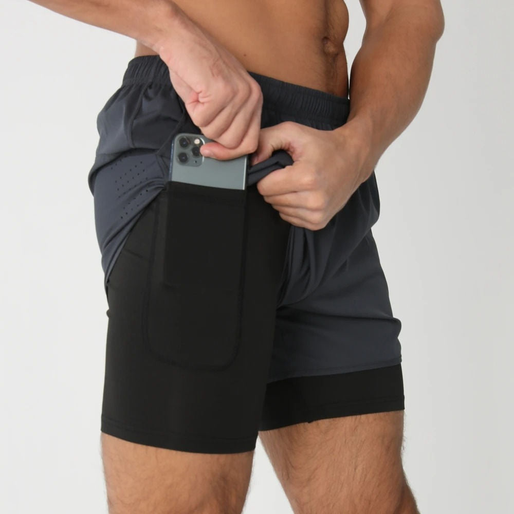 Men’s 2-in-1 Quick-Dry Training Shorts – Swim, Gym & Running Shorts with Pockets