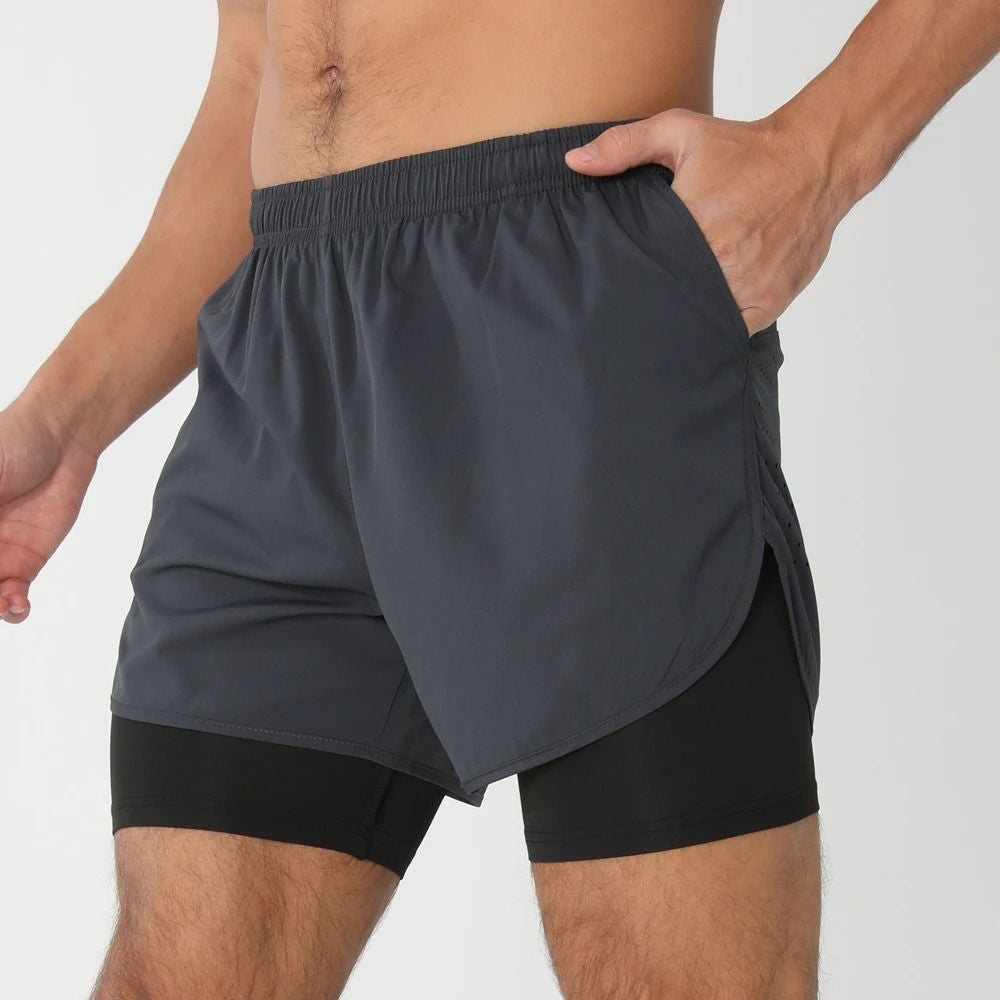 Men’s 2-in-1 Quick-Dry Training Shorts – Swim, Gym & Running Shorts with Pockets