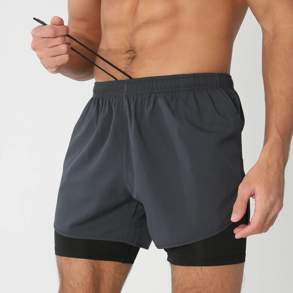 Men’s 2-in-1 Quick-Dry Training Shorts – Swim, Gym & Running Shorts with Pockets