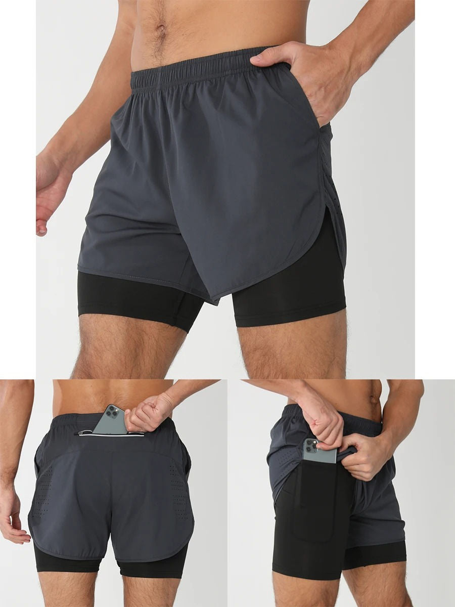 Men’s 2-in-1 Quick-Dry Training Shorts – Swim, Gym & Running Shorts with Pockets
