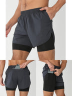 Men’s 2-in-1 Quick-Dry Training Shorts – Swim, Gym & Running Shorts with Pockets