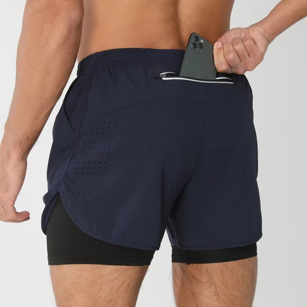 Men’s 2-in-1 Quick-Dry Training Shorts – Swim, Gym & Running Shorts with Pockets