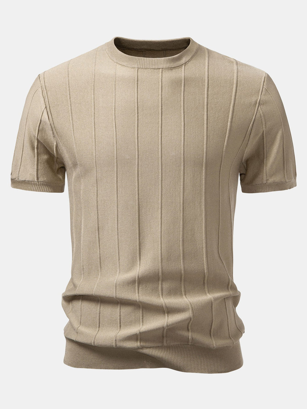 Striped Crew Neck T-Shirt for Men – Casual Everyday Basic Top, Soft Breathable Polyester Tee, Regular Fit Minimalist Shirt