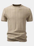 Striped Crew Neck T-Shirt for Men – Casual Everyday Basic Top, Soft Breathable Polyester Tee, Regular Fit Minimalist Shirt