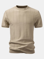 Striped Crew Neck T-Shirt for Men – Casual Everyday Basic Top, Soft Breathable Polyester Tee, Regular Fit Minimalist Shirt