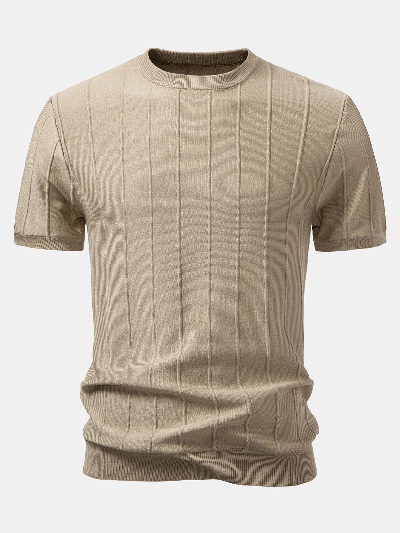 Striped Crew Neck T-Shirt for Men – Casual Everyday Basic Top, Soft Breathable Polyester Tee, Regular Fit Minimalist Shirt