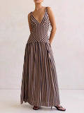 Women’s Tie-Front Zipper Maxi Dress – Sleeveless Elegant Evening Gown