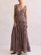 Women’s Tie-Front Zipper Maxi Dress – Sleeveless Elegant Evening Gown
