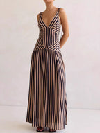 Women’s Tie-Front Zipper Maxi Dress – Sleeveless Elegant Evening Gown